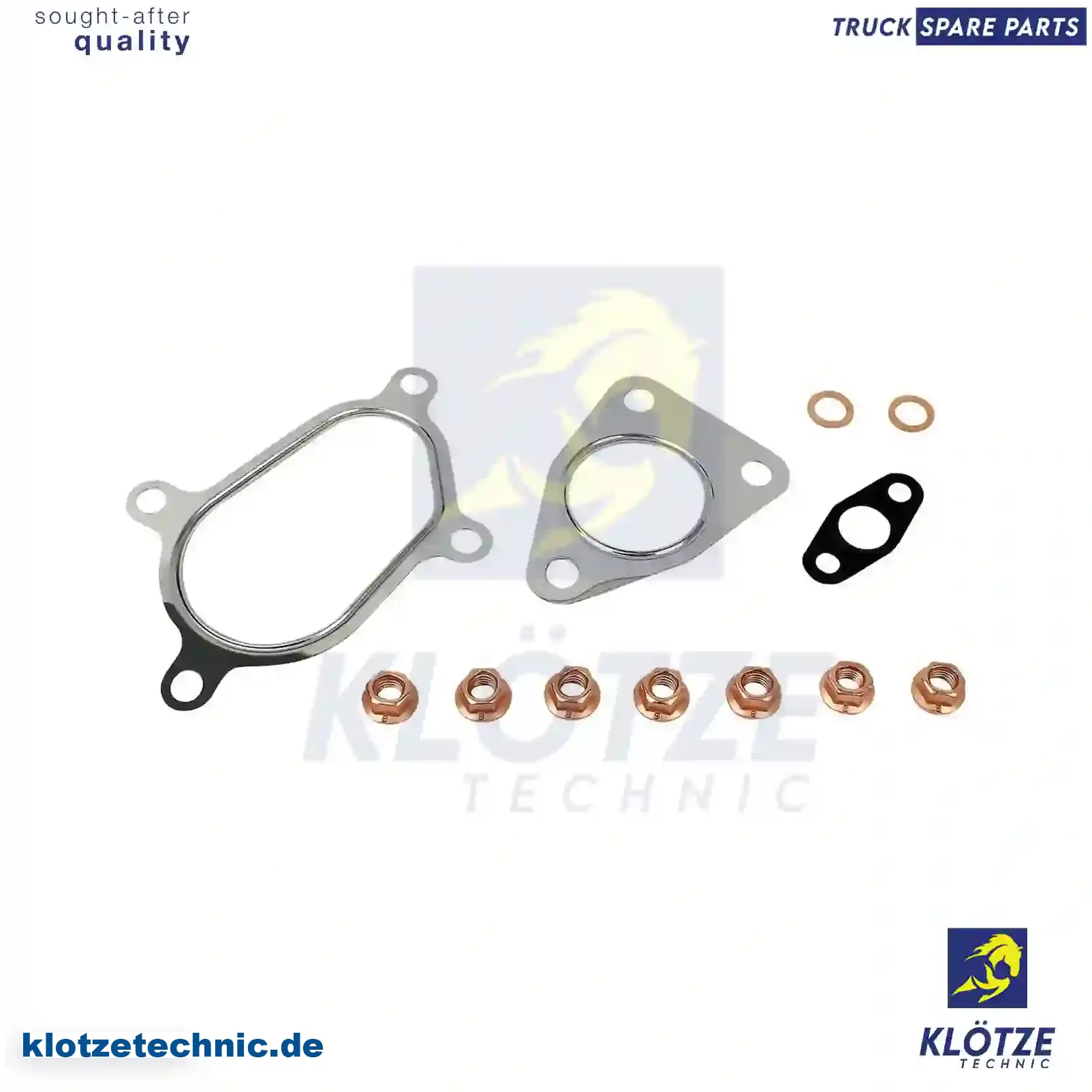 Gasket kit, turbocharger, 9112326S, 9201600S, 14411-00QACS, 1441100QAC, 4404326S, 4506118S, 7701473023S, 7701473756S, 7711134676S, 7711134972S, 8200060089S, 8200069567S, 8200100284S, 8200459493S, 8200683861S || Klötze Technic Automotive Air Brake Systems