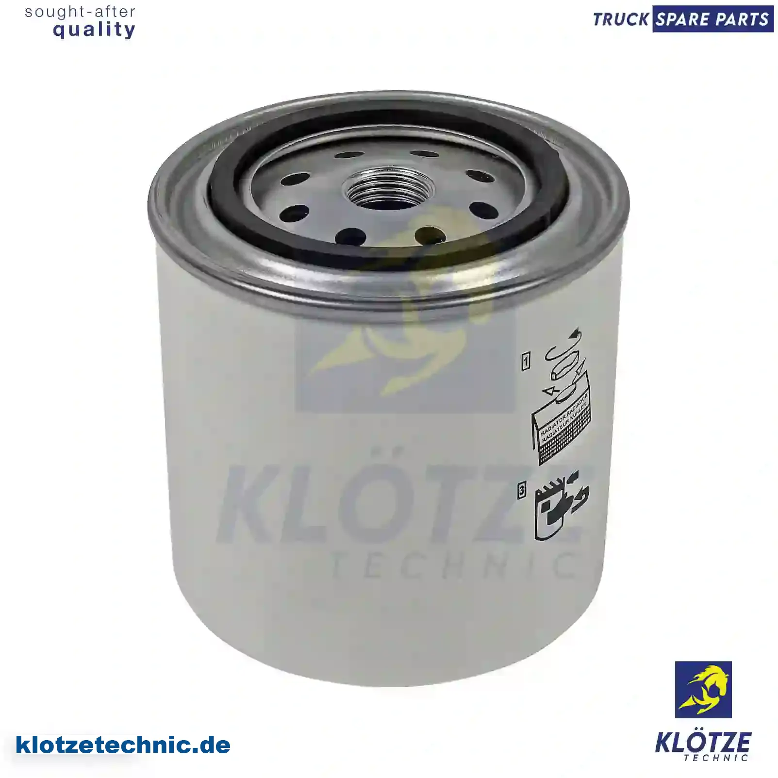 Coolant filter, 84605017, A77544, J100304, 111-2370, 3100304, 3315116, 1289132, 1355399, 3305367, 04029099, 04029120, 04059979, 04393505, 40290892, 74089126, 74373504, 74398504, 76192222, 83987767, Y03724611, 3954809, 861362, 5001858090, 7367045, 2191P552071, 5001858090, 210903S1, 15696300451, 3131751, 85114065, 991215116, ZG10068-0008 || Klötze Technic Automotive Air Brake Systems