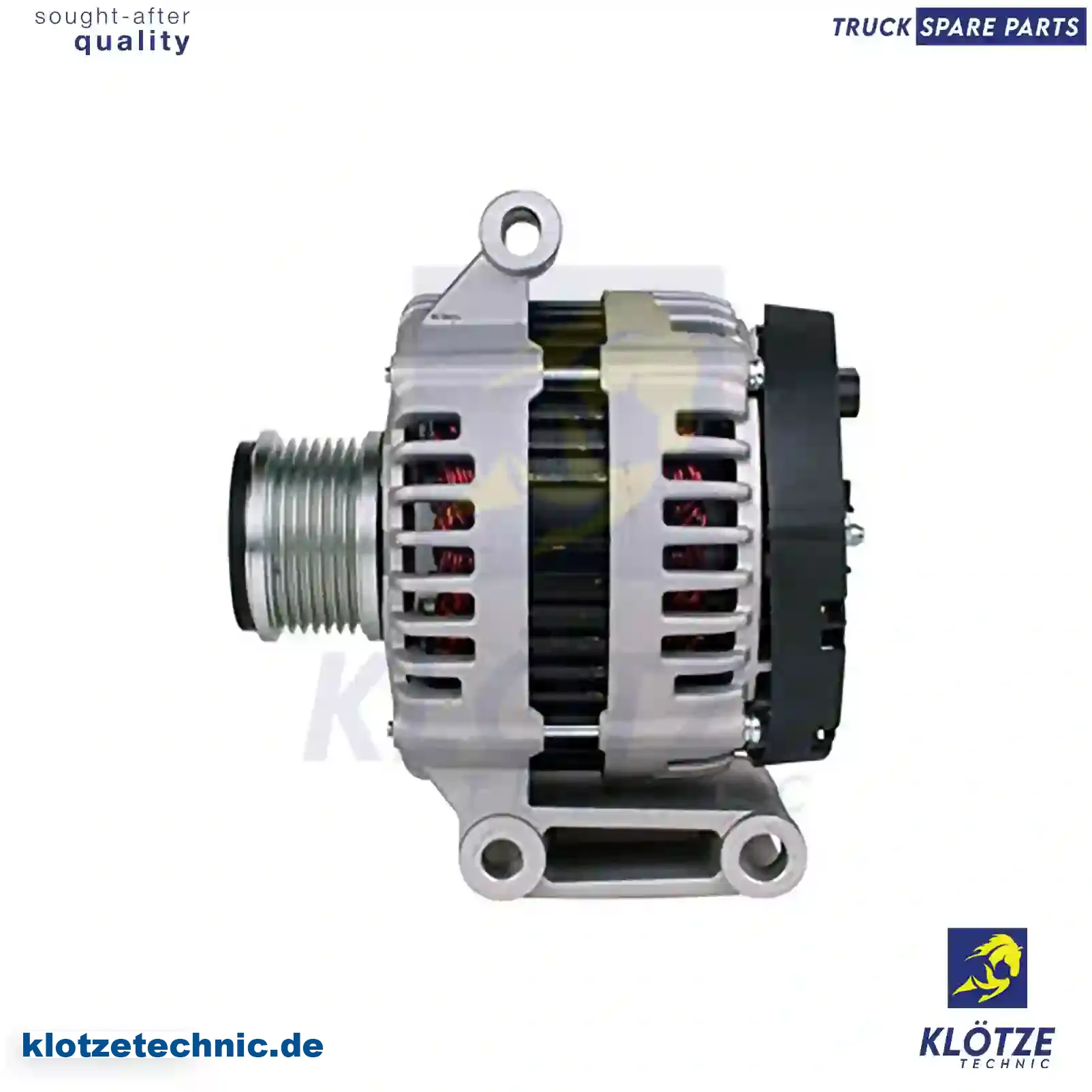 Alternator, without pulley 1372737, 1404792, 1581844, 2097255, 6C1T-10300-CA, 6C1T-10300-CB, 6C1T-10300-CC, 6C1T-10300-CD, 7H12-10300-AA, 7H1210300AA, LR008856, YLE500310, 7H1210300AA, LR008856, YLE500310, 1372737, 1404792, 1581844, 2097255, 6C1T-10300-CA, 6C1T-10300-CB, 6C1T-10300-CC, 6C1T-10300-CD, 7H12-10300-AA, 7H1210300AA, LR008856, YLE500310, 7H1210300AA, LR008856, YLE500310 || Klötze Technic Spare Part | Engine, Accelerator Pedal, Camshaft, Connecting Rod, Crankcase, Crankshaft, Cylinder Head, Engine Suspension Mountings, Exhaust Manifold, Exhaust Gas Recirculation, Filter Kits, Flywheel Housing, General Overhaul Kits, Engine, Intake Manifold, Oil Cleaner, Oil Cooler, Oil Filter, Oil Pump, Oil Sump, Piston & Liner, Sensor & Switch, Timing Case, Turbocharger, Cooling System, Belt Tensioner, Coolant Filter, Coolant Pipe, Corrosion Prevention Agent, Drive, Expansion Tank, Fan, Intercooler, Monitors & Gauges, Radiator, Thermostat, V-Belt / Timing belt, Water Pump, Fuel System, Electronical Injector Unit, Feed Pump, Fuel Filter, cpl., Fuel Gauge Sender,  Fuel Line, Fuel Pump, Fuel Tank, Injection Line Kit, Injection Pump, Exhaust System, Clutch & Pedal, Gearbox, Propeller Shaft, Axles, Brake System, Hubs & Wheels, Suspension, Leaf Spring, Universal Parts / Accessories, Steering, Electrical System, Cabin