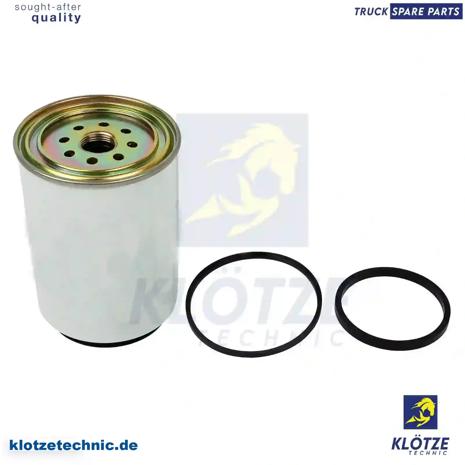 Fuel filter, water separator, RAIR90P, 1685159C91, 430-8929, 0000687110, 0007733150, 0011342140, 0011342141, 1296851, 1355891, 1393640, 1529639, 45056112, 99707309813, 93297277, 03322877, 3322877, 23414E+024, 23414E0020, 23414E024, 8-97605118-1, 8-98081862-0, 5801403243, RE500186, RE502203, 51125030066, 6298164M1, 3754770002, 1393640, 0112142040, 0112142225, 0190142210, ST6007, 16403NY000, 20741196, 21140258, 3945966, 8159975, 81599755, 2R0127177C, ZG10153-0008 || Klötze Technic Spare Part | Engine, Accelerator Pedal, Camshaft, Connecting Rod, Crankcase, Crankshaft, Cylinder Head, Engine Suspension Mountings, Exhaust Manifold, Exhaust Gas Recirculation, Filter Kits, Flywheel Housing, General Overhaul Kits, Engine, Intake Manifold, Oil Cleaner, Oil Cooler, Oil Filter, Oil Pump, Oil Sump, Piston & Liner, Sensor & Switch, Timing Case, Turbocharger, Cooling System, Belt Tensioner, Coolant Filter, Coolant Pipe, Corrosion Prevention Agent, Drive, Expansion Tank, Fan, Intercooler, Monitors & Gauges, Radiator, Thermostat, V-Belt / Timing belt, Water Pump, Fuel System, Electronical Injector Unit, Feed Pump, Fuel Filter, cpl., Fuel Gauge Sender,  Fuel Line, Fuel Pump, Fuel Tank, Injection Line Kit, Injection Pump, Exhaust System, Clutch & Pedal, Gearbox, Propeller Shaft, Axles, Brake System, Hubs & Wheels, Suspension, Leaf Spring, Universal Parts / Accessories, Steering, Electrical System, Cabin