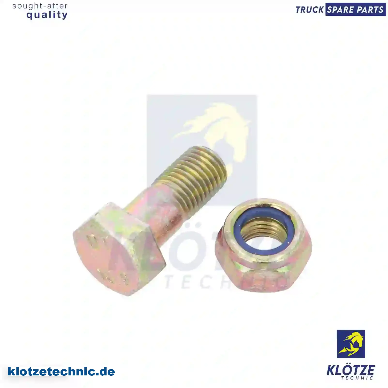 Bolt with nut, 0029908201, , , || Klötze Technic Spare Part | Engine, Accelerator Pedal, Camshaft, Connecting Rod, Crankcase, Crankshaft, Cylinder Head, Engine Suspension Mountings, Exhaust Manifold, Exhaust Gas Recirculation, Filter Kits, Flywheel Housing, General Overhaul Kits, Engine, Intake Manifold, Oil Cleaner, Oil Cooler, Oil Filter, Oil Pump, Oil Sump, Piston & Liner, Sensor & Switch, Timing Case, Turbocharger, Cooling System, Belt Tensioner, Coolant Filter, Coolant Pipe, Corrosion Prevention Agent, Drive, Expansion Tank, Fan, Intercooler, Monitors & Gauges, Radiator, Thermostat, V-Belt / Timing belt, Water Pump, Fuel System, Electronical Injector Unit, Feed Pump, Fuel Filter, cpl., Fuel Gauge Sender,  Fuel Line, Fuel Pump, Fuel Tank, Injection Line Kit, Injection Pump, Exhaust System, Clutch & Pedal, Gearbox, Propeller Shaft, Axles, Brake System, Hubs & Wheels, Suspension, Leaf Spring, Universal Parts / Accessories, Steering, Electrical System, Cabin
