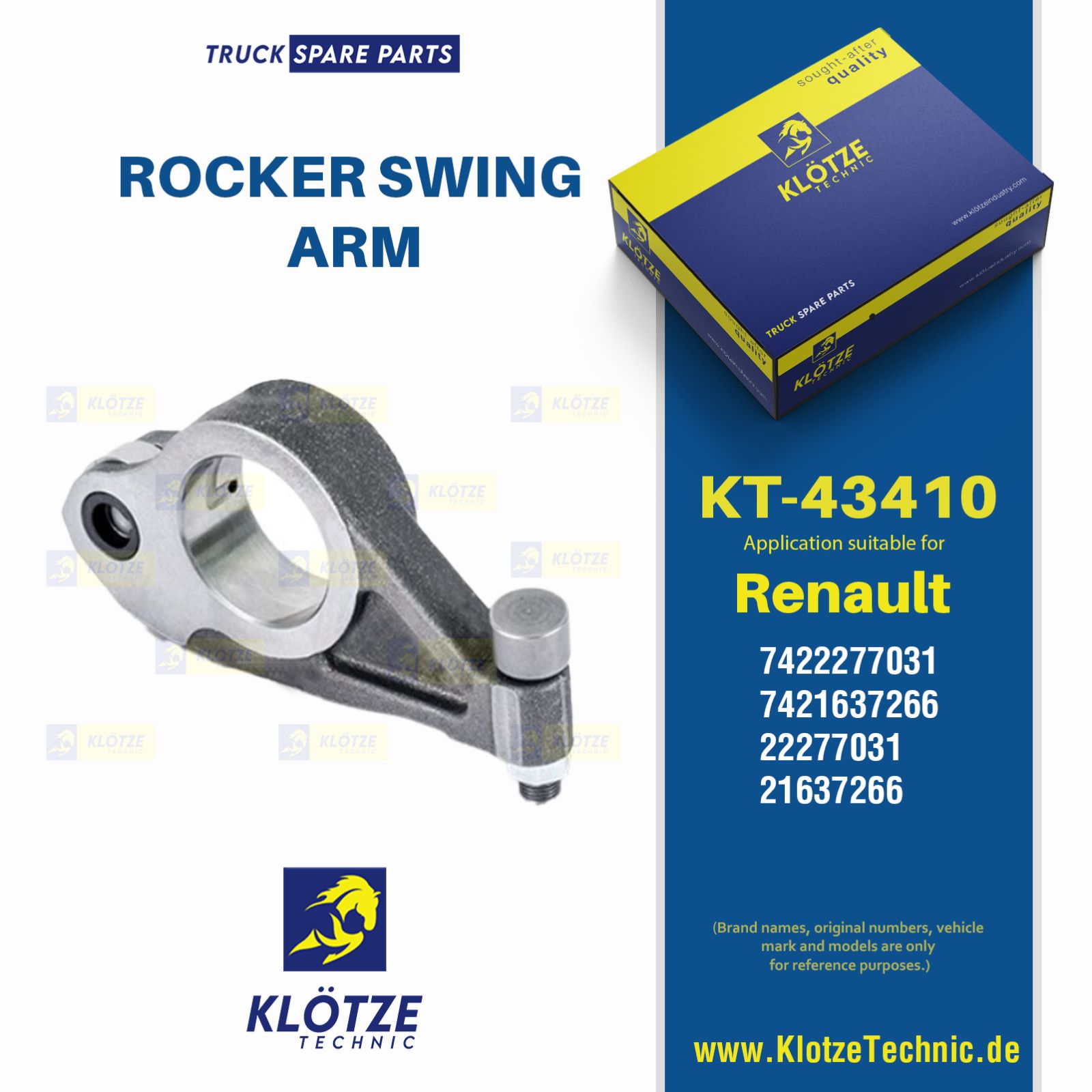 ROCKER SWING ARM, 7422277031, 7421637266, 22277031, 21637266 || Klötze Technic Automotive Air Brake Systems